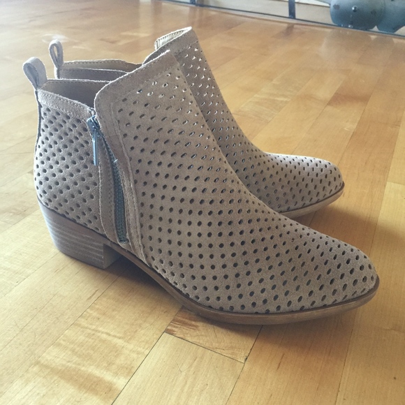 tan perforated booties